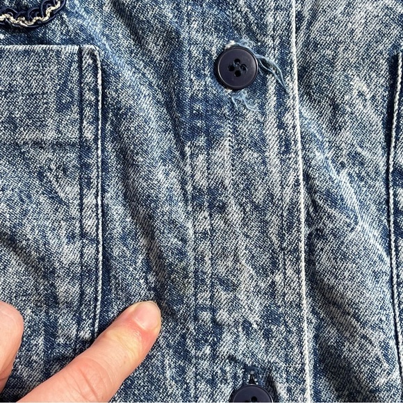 Vintage Cache acid wash blue denim embellished padded shoulders button up SZ S - Picture 11 of 11